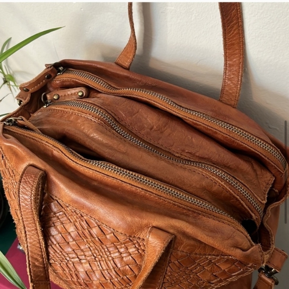 Basket Weave Woven Boho Genuine Leather Crossbody Shoulder Brown Bag Purse - Picture 2 of 4